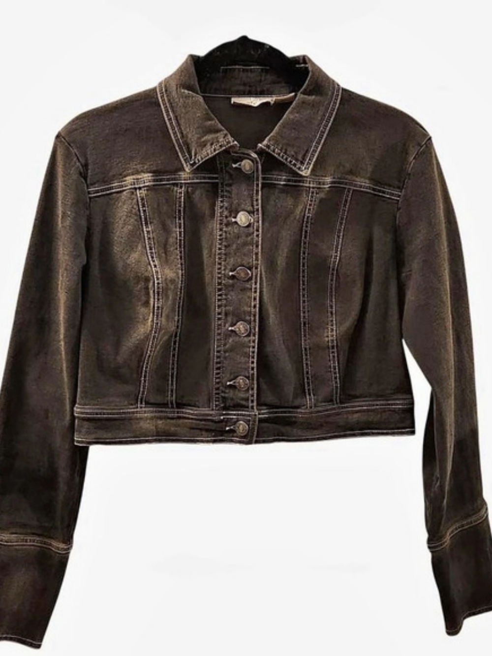 Authentic Jeanology Cropped Denim Jacket in Black Size 6